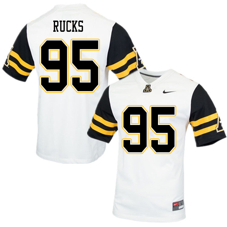 Men #95 Jamar Rucks Appalachian State Mountaineers College Football Jerseys Sale-White - Click Image to Close